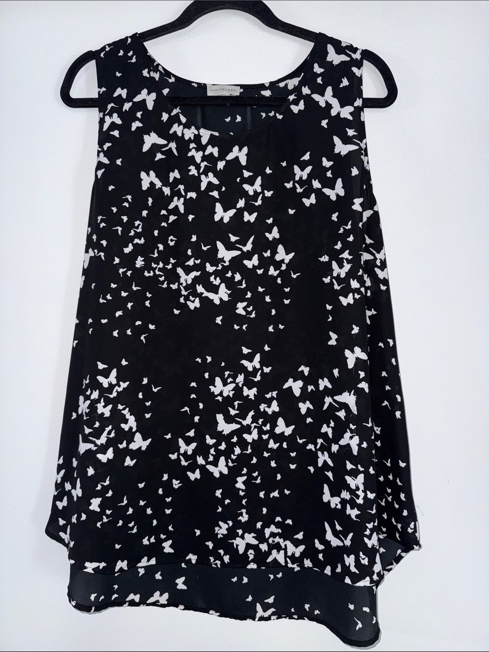 Van Heusen Black and White Butterfly Print Sleeveless Blouse